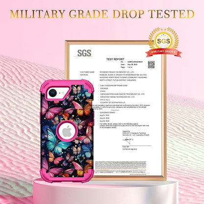 Hocase for iPhone 17e/iPhone 16e Case, Heavy Duty Shockproof Protection Hard Plastic+Silicone Rubber Hybrid Protective Phone Case for iPhone 17e/16e 6.1" - Flying Butterfly
