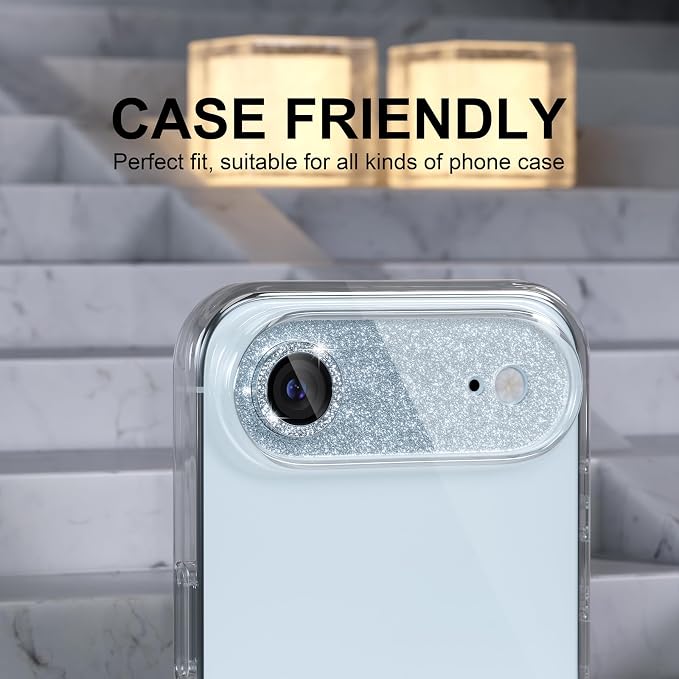 Choiche Compatible for iPhone 17 Air Camera Lens Protector, Bling Camera Cover with 9H Tempered Glass Lens Screen Protector Metal Ring Decoration Accessories 6.5-inch (Glitter-Sky Blue)