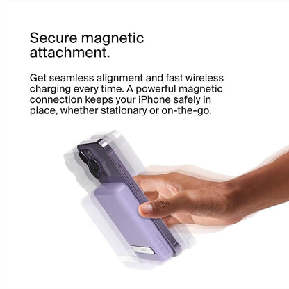 Belkin Portable Charger, Wireless Power Bank 5000 mAh MagSafe Charger 7.5W, Built-in Pop-up Kickstand - iPhone 17, Air, Pro, Pro Max, iPhone 16, AirPods, Apple Watch, Google Pixel 10, etc. - Purple