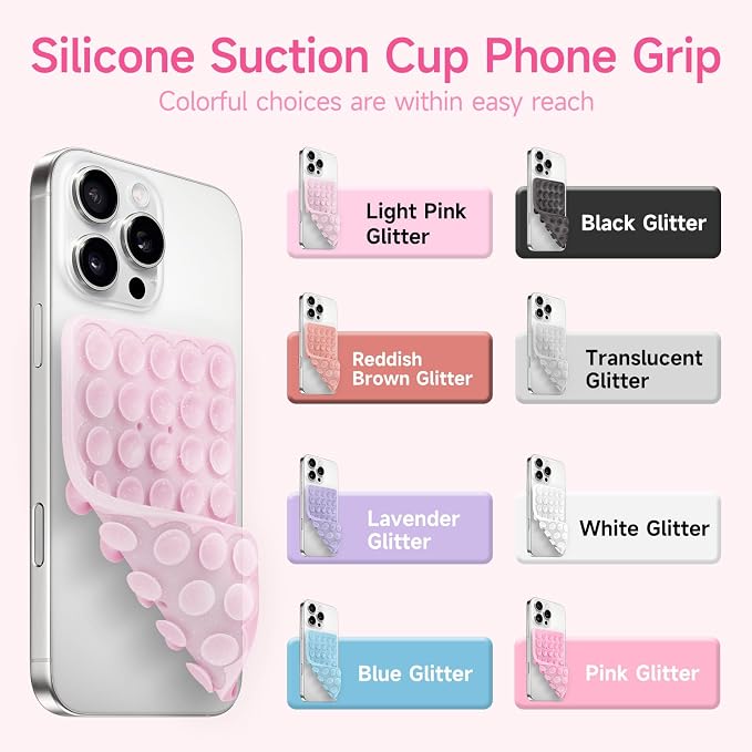 Silicone Suction Cup Phone Case Mount Double Sided, Phone Accessories Hands-Free Strong Grip Holder for Selfies and Videos (Black Glitter)