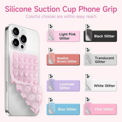 Silicone Suction Cup Phone Case Mount Double Sided, Phone Accessories Hands-Free Strong Grip Holder for Selfies and Videos (Black Glitter)