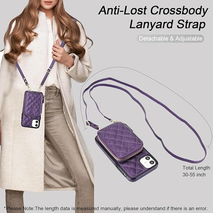 Bocasal Crossbody Wallet Case for iPhone 11, RFID Blocking PU Leather Zipper Handbag Purse Flip Cover, Kickstand Folio Case with Card Slots Holder Wrist Strap Lanyard 6.1 Inch (Dark Purple)