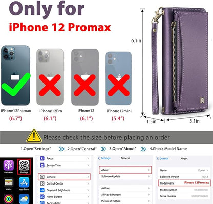 Wallet Case for iPhone 12 Pro Max with Card Holder/Crossbody Wallet/Strap| RFID Blocking | Magnetic | Kickstand | Detachable | PU Leather Phone Case for iPhone 12 Pro Max,6.7 in,Purple