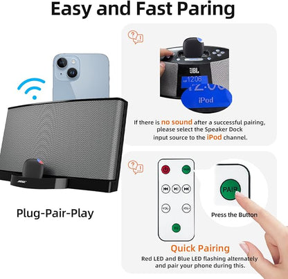 30 Pin Bluetooth Adapter Bluetooth 5.0 Receiver for Bose Sounddock, YOCOWOCO 30 Pin Connector for iPod iPhone and Other 30 pin Music Docking Station (Not for Cars and Motorcycles)