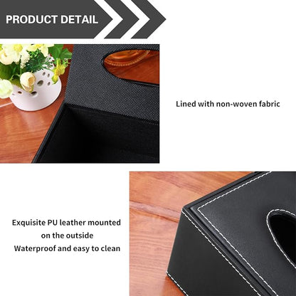 Multifunction PU Leather Tissue Box Cover Rectangular Upgrade Large Size Stationery Napkin Remote Control Holder Storage Box,Facial Tissue Dispenser Desk Organizer Caddy Home Office Supplies (Black)