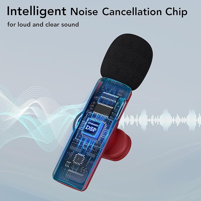 USB C Mini Wireless Lavalier Microphone for iPhone 15 16, iOS and Android Devices - Noise Reduction Lapel Mic for Recording, Clip Omni Lav Mic for Video Recording, Tiktok, YouTube, Vlog (Red)