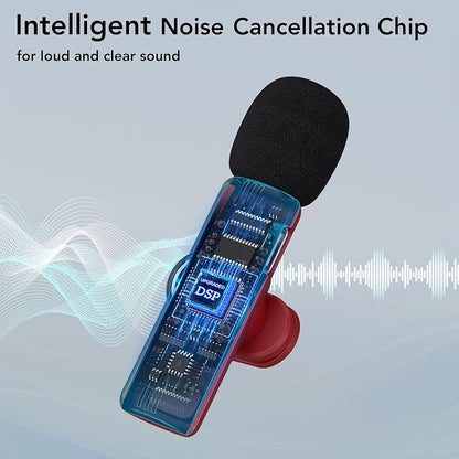 USB C Mini Wireless Lavalier Microphone for iPhone 15 16, iOS and Android Devices - Noise Reduction Lapel Mic for Recording, Clip Omni Lav Mic for Video Recording, Tiktok, YouTube, Vlog (Red)