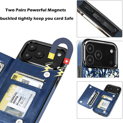 uCOLOR for iPhone 17 Pro Max Wallet Case with Card Holder PU Leather RFID Blocking Design iPhone 17 Pro Max flip case for Women Men Magnetic Clasp Kickstand Design 6.9 inch (Blue Daisy)