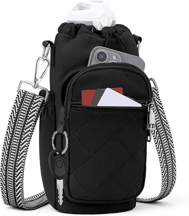 SYTRAH Water Bottle Carrier Bag with Strap, Water Bottle Purse with Phone Pocket 40oz for Walking Hiking
