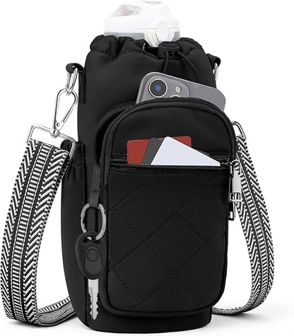 SYTRAH Water Bottle Carrier Bag with Strap, Water Bottle Purse with Phone Pocket 40oz for Walking Hiking