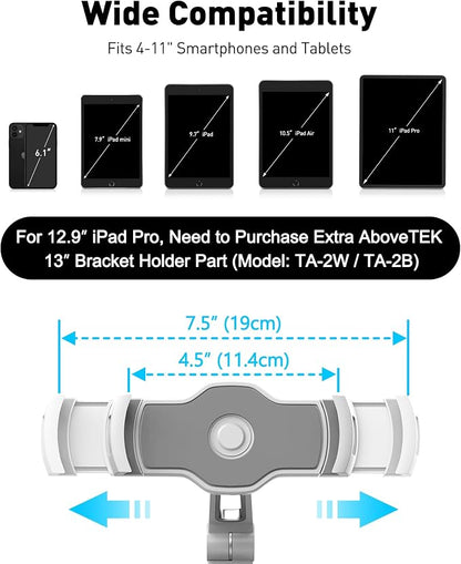 AboveTEK iPad Suction Mount, Phone Tablet Stand Holder with Suction Cup Fits 4"-11" Tablet/Phone/iPad mini/Air, Sticky iPads Mount on Window Bathroom Mirror, for Car Truck Windshield Boat (White)