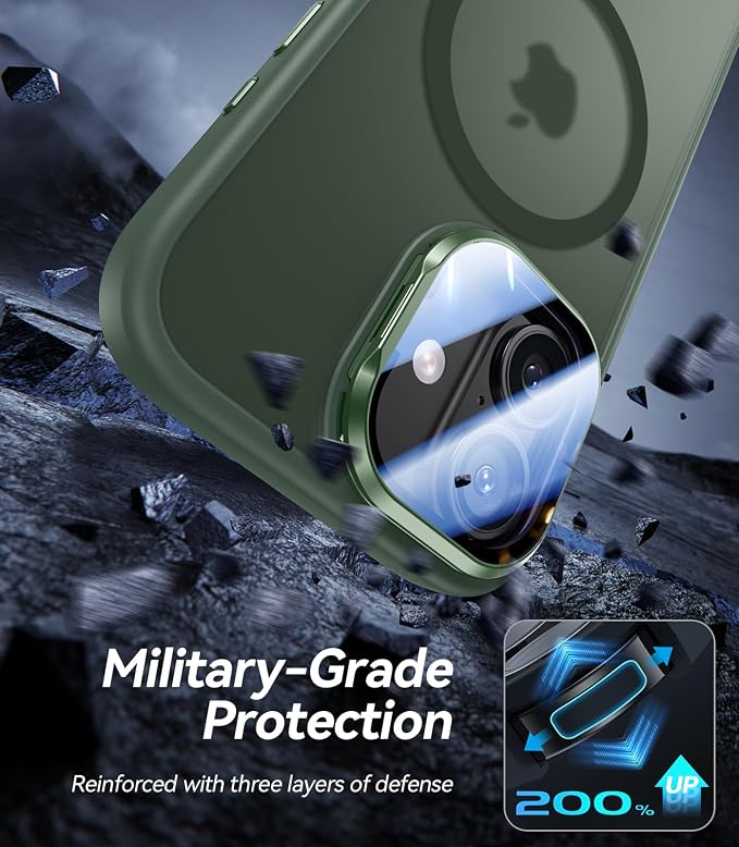 [Upgraded Full Camera Protection] for iPhone 17 Case with Camera Cover Stand [Fit for MagSafe][10FT Mil-Grade Protection] Translucent Magnetic iPhone 17 Phone Case, Green