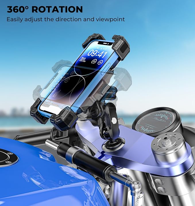 VAZESWIN Motorcycle Fork Stem Phone Mount with Vibration Dampener, Motorcycle Cell Phone Holder with Aluminum Alloy Anti-Theft Short Arm, Fit 12mm to 25.4mm Diameter Stem Tubes, for 5.5"-7.2" Phones