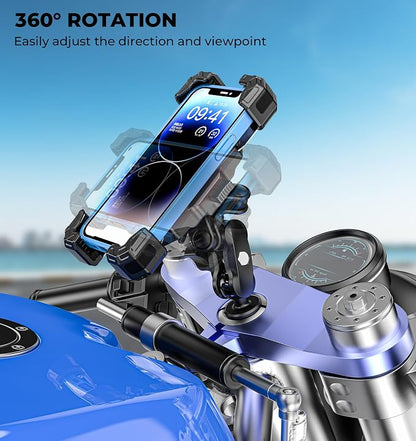VAZESWIN Motorcycle Fork Stem Phone Mount with Vibration Dampener, Motorcycle Cell Phone Holder with Aluminum Alloy Anti-Theft Short Arm, Fit 12mm to 25.4mm Diameter Stem Tubes, for 5.5"-7.2" Phones