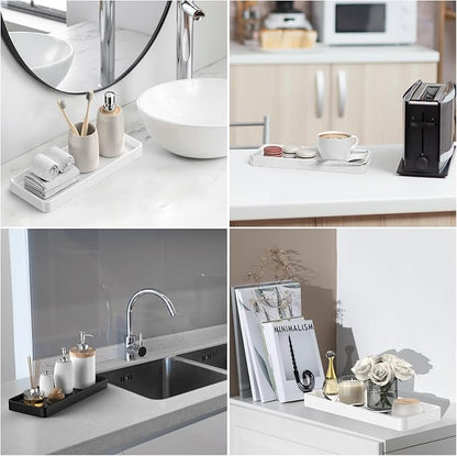 Gurygo 2 Pack 8" Ceramic Vanity Tray - Kitchen Tray for Soap Bottles - Small Rectangular Vanity Tray for Bathroom - Vanity Trays for Bathroom - Kitchen Soap Dispenser Tray,White