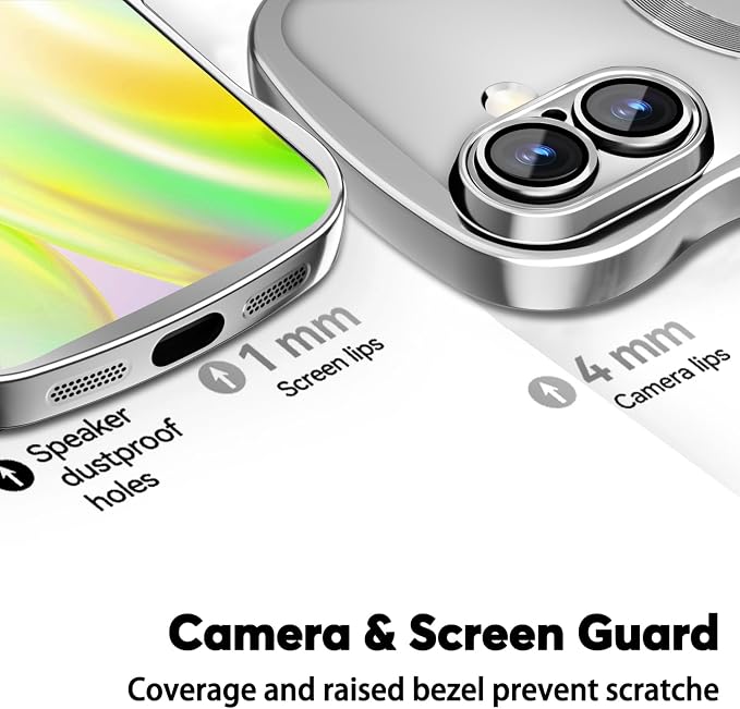 Misscase for iPhone 17 Case with Privacy Screen Protector,Compatible with MagSafe,Cute Wave Frame Anti-Scratch Case with Camera Lens Protector Plating Bling Case for iPhone 17 6.3" Women Silver