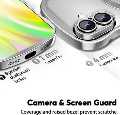 Misscase for iPhone 17 Case with Privacy Screen Protector,Compatible with MagSafe,Cute Wave Frame Anti-Scratch Case with Camera Lens Protector Plating Bling Case for iPhone 17 6.3" Women Silver