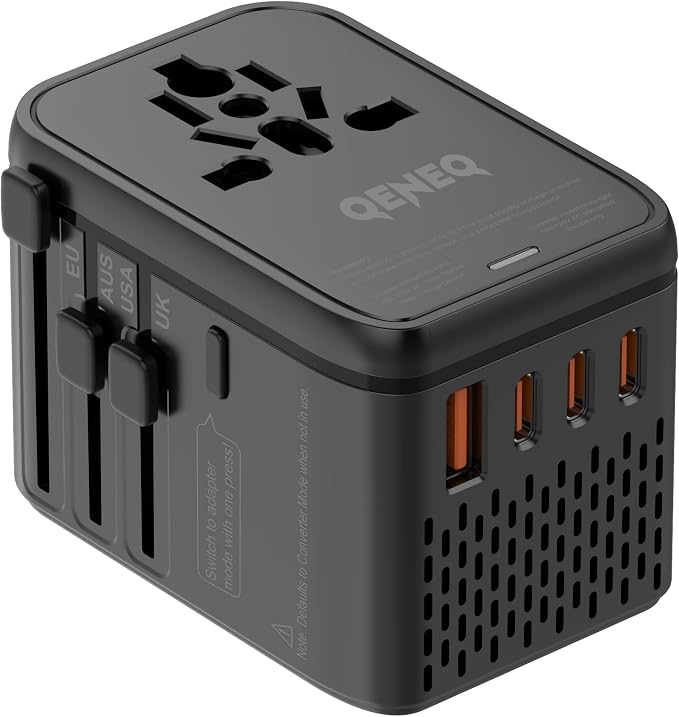 220V to 110V Voltage Converter Universal Travel Adapter International Step Down Power Adapter Converter with 3 USB C and USB A Ports US Canada to Europe Plug Adapter Travel Plug Adapter (Black)