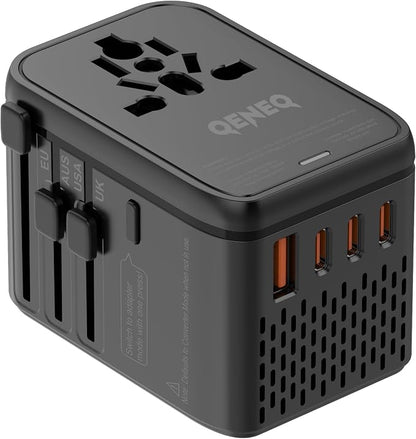 220V to 110V Voltage Converter Universal Travel Adapter International Step Down Power Adapter Converter with 3 USB C and USB A Ports US Canada to Europe Plug Adapter Travel Plug Adapter (Black)