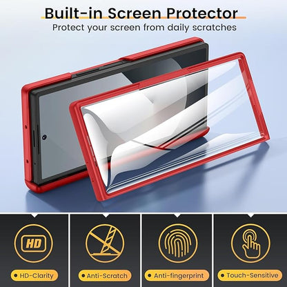 VEGO for Galaxy Z Fold 6 Case with Screen Protector &Hinge Protection-Red | Built-in Slide Camear Cover & 360° Ring Stand Case Heavy Duty Drop Protection Cover for Samsung Galaxy Z Fold 6 5G 2024