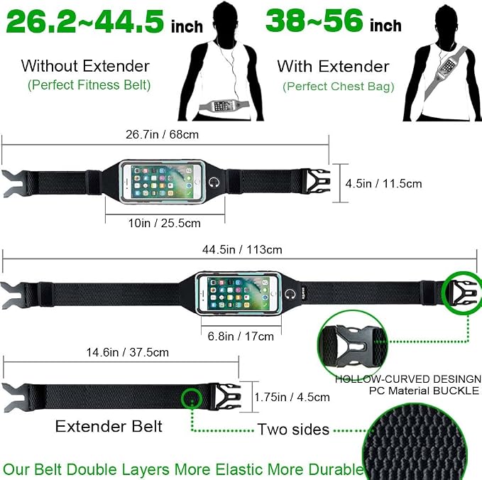 Fanny pack, Running Belt, Waist Bag Women & Men for iPhone 13 12 11 Pro Max/XR/XS Max/X/XS/8 7 6 6S Plus, for Samsung Galaxy S/Note, All Mobiles up to 6.7'',Gym Workout Fitness Gear-Black