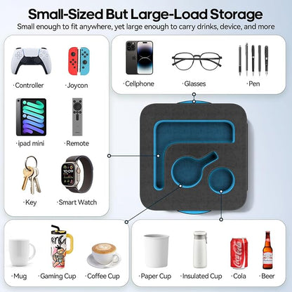 Couch Cup Holder Pillow, Sofa and Bed Organizer Caddy for iPad, Kindle, Switch, Game Controller, Remotes, Phones, Small-Sized Cup & Drink Holder for Couch, Bed, Desk, Car, Beach, Desk, Black