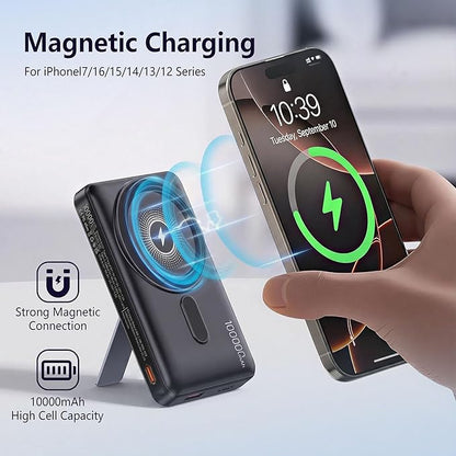 for Magsafe Portable Charger, 10000mAh Wireless Magnetic Power Bank with Built-in Stand, 20W PD Fast Charging for MagSafe Battery Pack Compatible with iPhone 17/16/15/14/13/12 Series