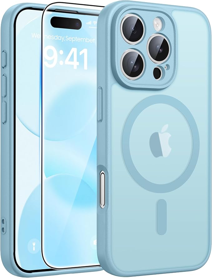 FNTCASE for iPhone 16 Pro Max Case, Fit for Magsafe, Glass Screen Protector | Full Camera Protection, Translucent Matte, 14FT Military Grade Drop Proof, Shockproof Protective Phone Cover, Teal
