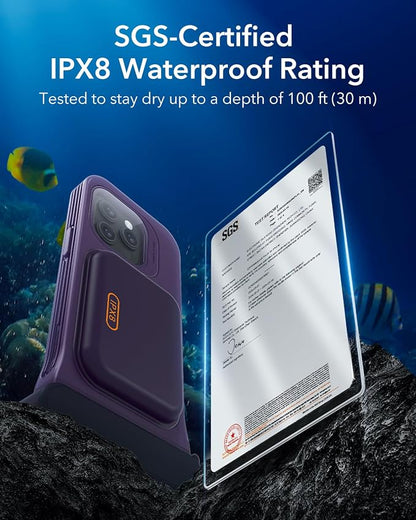 ESR Waterproof Phone Pouch for iPhone 13 Pro / 14 Pro / 15 Pro, Underwater Touch Sensitivity, IPX8 Floating Waterproof Cellphone Case with Lanyard, Dry Bag for Snorkeling, Purple