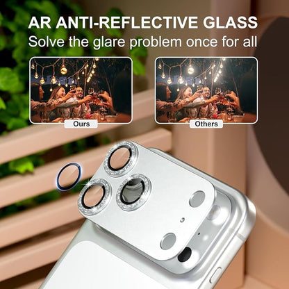 beuxece Compatible for iPhone 17 Pro Camera Lens Protector, Matte Metal Tempered Glass Rear Camera Screen Cover Accessories [Military Grade Shatterproof] [Strong Adsorption] - Glitter Silver