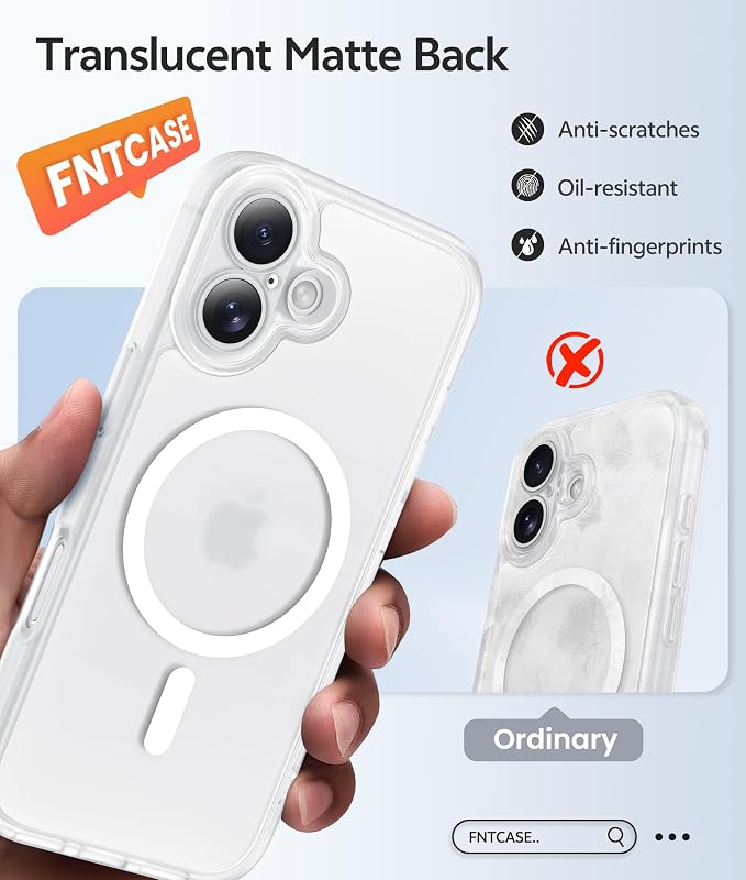 FNTCASE for iPhone 17 Case: [Compatible with Magsafe] Translucent Matte Cases with [Full Camera Protection] [Screen Protector] Military Grade Shockproof Protective Phone Cover - White