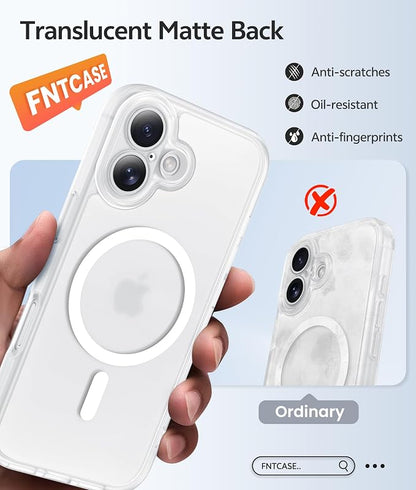 FNTCASE for iPhone 17 Case: [Compatible with Magsafe] Translucent Matte Cases with [Full Camera Protection] [Screen Protector] Military Grade Shockproof Protective Phone Cover - White
