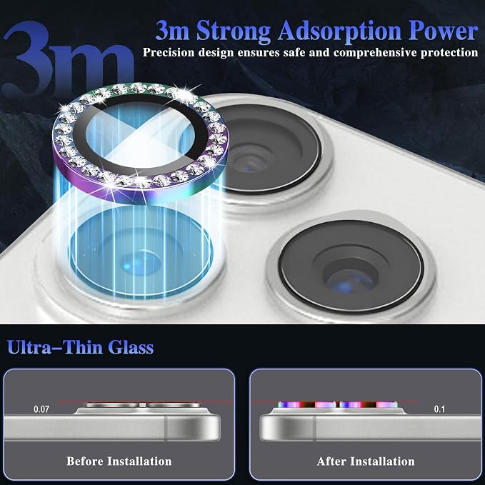 ShinKin Camera Lens Protector for iPhone 17 Pro/iPhone 17 Pro Max, Glitter Camera Cover, 9H Tempered Glass Individual Metal Ring Camera Protector for iPhone 17 Pro/17 Pro Max (Diamond -Colorful)