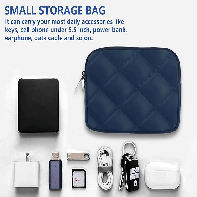Puffy Quilted Travel Cable Electronic Organizer for Accessories Laptop MacBook Power Adapter, Wireless Mouse, for iPhone Charger, Cellphone, Power Bank