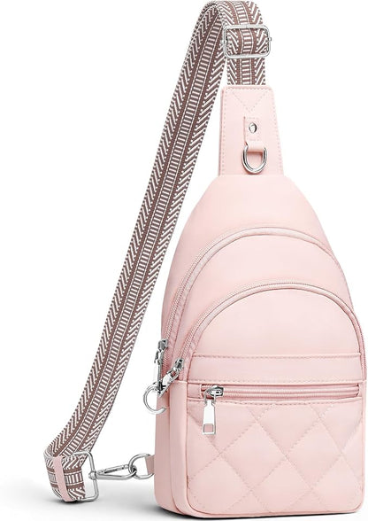 SYTRAH Sling Bag for Women, Anti-Theft RFID Crossbody Bag Nylon Sling Purse for Travel, Puffy Small backpack for Daily Hiking Sports Pink
