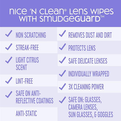 Nice 'N CLEAN SmudgeGuard Lens Wipes (600 Total Wipes) | Individually-Wrapped, Pre-Moistened, Ammonia-Free Lenses Wipes | Lens Cleaning Wipes for Eyeglasses, Camera Lens, Goggles, Sunglasses