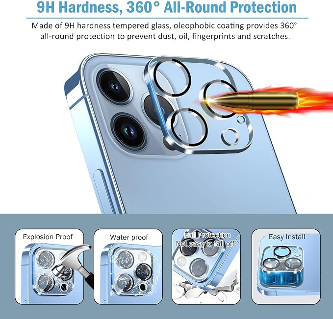 QHOHQ [3 Pack] Tempered Glass Camera Lens Protector for iPhone 13 Pro 6.1" ＆ iPhone 13 Pro Max 6.7", 9H Hardness, Ultra HD, Anti-Scratch, Easy to Install, Case Friendly [Does not Affect Night Shots]