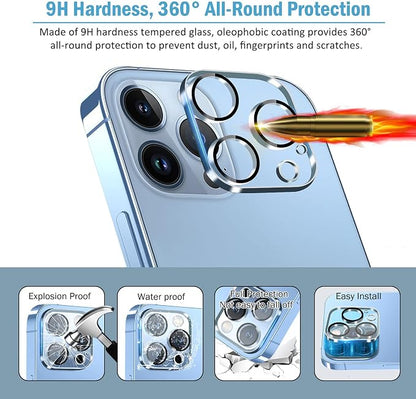 QHOHQ [3 Pack] Tempered Glass Camera Lens Protector for iPhone 13 Pro 6.1" ＆ iPhone 13 Pro Max 6.7", 9H Hardness, Ultra HD, Anti-Scratch, Easy to Install, Case Friendly [Does not Affect Night Shots]