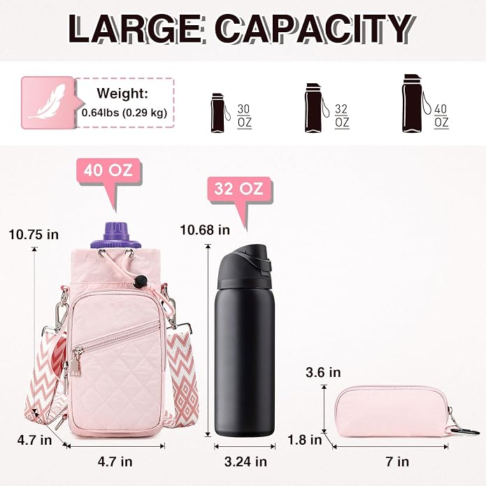 AGLOD Water Bottle Carrier Bag with Strap, Water Bottle Holder Crossbody Bags for Women Men for Walking, Hiking,Cycling