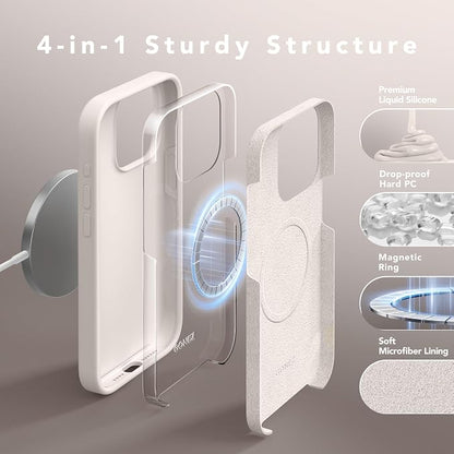GONEZ for iPhone 15 Pro Max Case Silicone, Compatible with Magsafe, Camera Protector + Screen Protector, Soft Anti-Scratch Microfiber Lining, Liquid Silicone Shockproof Phone Cover, Stone