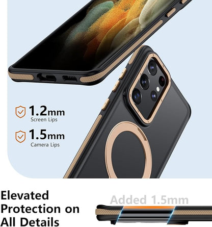 for Samsung Galaxy S21 Ultra Case, Magnetic Adjustable Ring Stand [Fit for Magsafe], [Military-Grade Shockproof Protection] Phone Case with Kickstand & Ring Holder (Desert Gold)