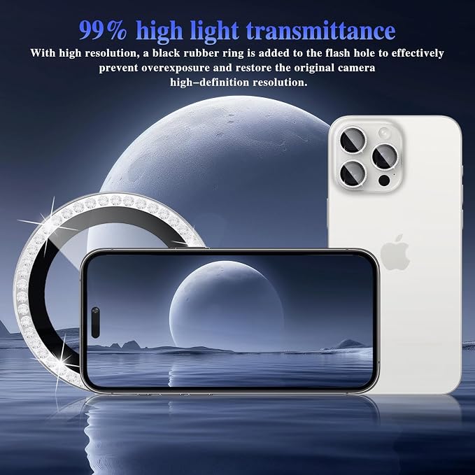 ShinKin Camera Lens Protector for iPhone 16 Pro/iPhone 16 Pro Max, Glitter Camera Cover, 9H Tempered Glass Individual Metal Ring Camera Protector for iPhone 16 Pro/16 Pro Max (Diamond - Silver)