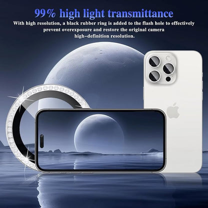 ShinKin Camera Lens Protector for iPhone 16 Pro/iPhone 16 Pro Max, Glitter Camera Cover, 9H Tempered Glass Individual Metal Ring Camera Protector for iPhone 16 Pro/16 Pro Max (Diamond - Silver)