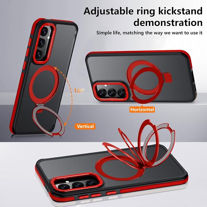 for Samsung Galaxy S24 FE Case, Magnetic Adjustable Ring Stand [Fit for Magsafe], [Military-Grade Shockproof Protection] Phone Case with Kickstand&Ring Holder (Red)