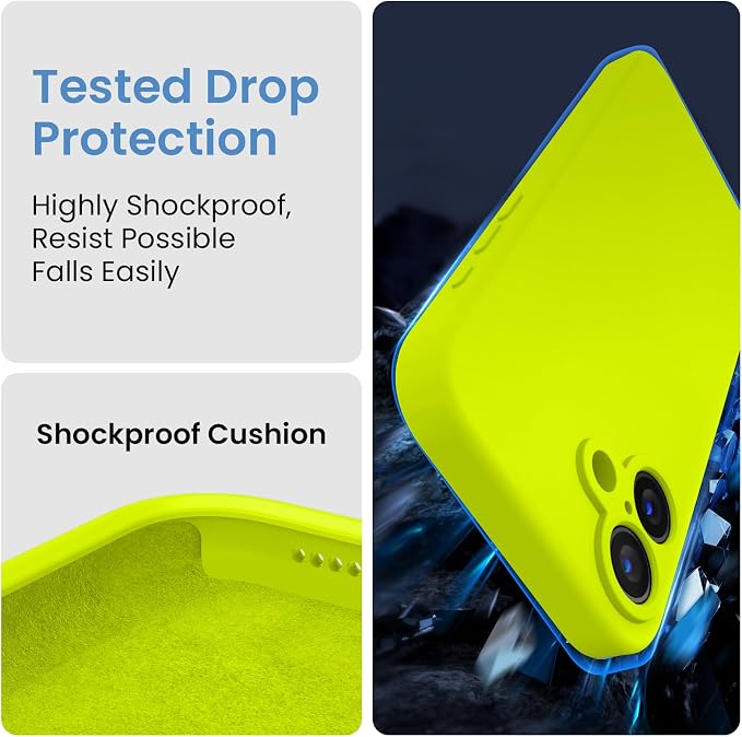 FireNova Designed for iPhone 16 Plus Case, Silicone Upgraded [Camera Protection] Case, Soft Anti-Scratch Microfiber Lining Inside, 6.7 inch, Fluorescent Green