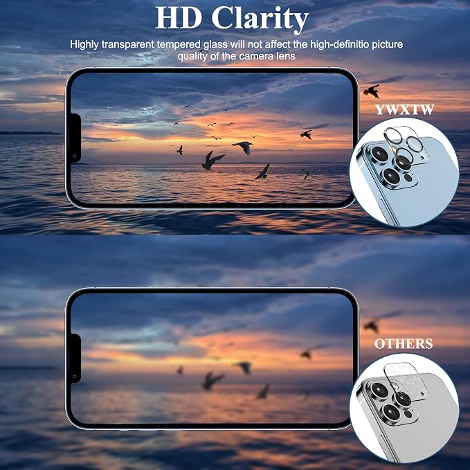 YWXTW [5 Pack Camera Lens Protector Compatible with iPhone 13 Pro Max 6.7" / 13 Pro 6.1" Tempered Glass, [Night Shooting Mode] Case Friendly, High Definition