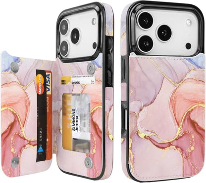 uCOLOR for iPhone 17 Pro Wallet Case with Card Holder PU Leather RFID Blocking Design iPhone 17 Pro flip case for Women Men Magnetic Clasp Kickstand Design 6.3 inch (Pink Purple Marble)