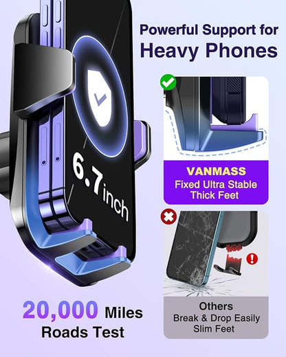 VANMASS 【85+LBS Strongest Suction & Military-Grade】2026 Ultimate Car Phone Mount【Patent Safety Certs】Cell Phone Holder Truck Stand Dashboard Windshield Vent for iPhone 17 16 15 Pro Max 14 for Samsung