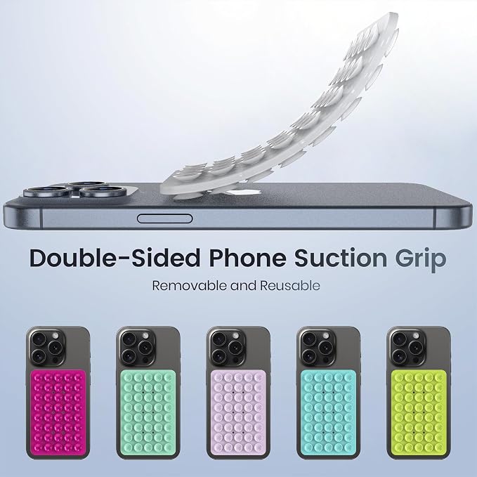 Double Sided Silicone Suction Phone Holder Mount, Silicon Accessory for iPhone and Android, Hands-Free Mirror Shower Phone Holder, TikTok Videos and Selfies (Combo A)