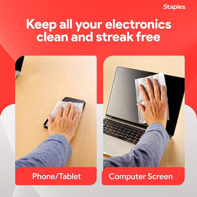 Staples Screen Cleaning Wipes – 100‑Count Tub for Monitors, Laptops, Phones & Electronics
